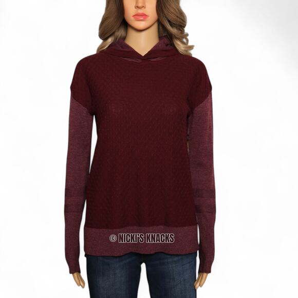 Smartwool Burgundy Hooded Sweater Shadow Pine Pullover Textured Knit Size XS - Picture 3 of 11